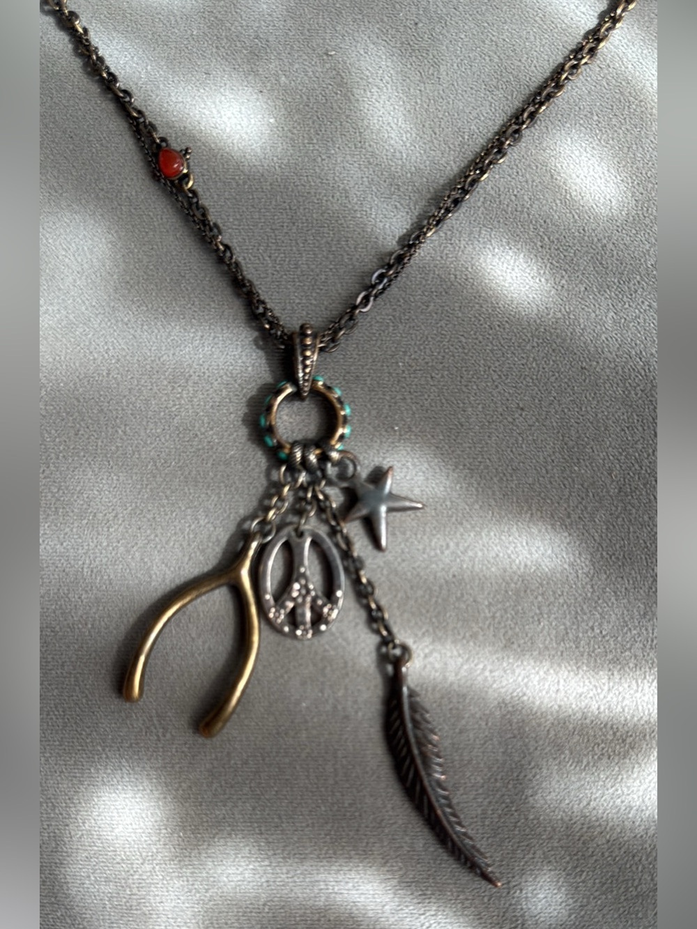 Lucky Brand Mixed Metal Charm Necklace with Turquoise Accents - Picture 4 of 6
